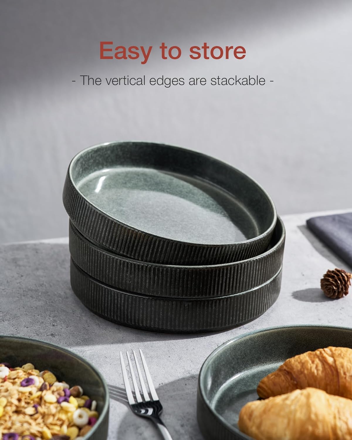 famiware Star 7.5" Pasta Bowls Set, Salad Bowl Set of 4, Double Reactive Glaze, Stackable, Ideal for Your Friend for Housewarming, Festivals, Deep Forest