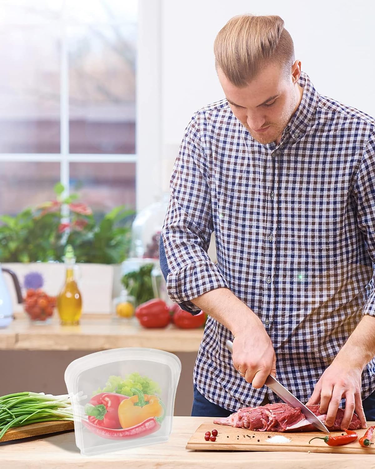 Reusable Silicone Storage Bags, 4Pack Snack Sandwich Half Gallon Bags, Endurables Seal-Top Silicone Bags for Food Storage, Freezer, Microwave, Oven, Dishwasher Safe, Heavy Duty