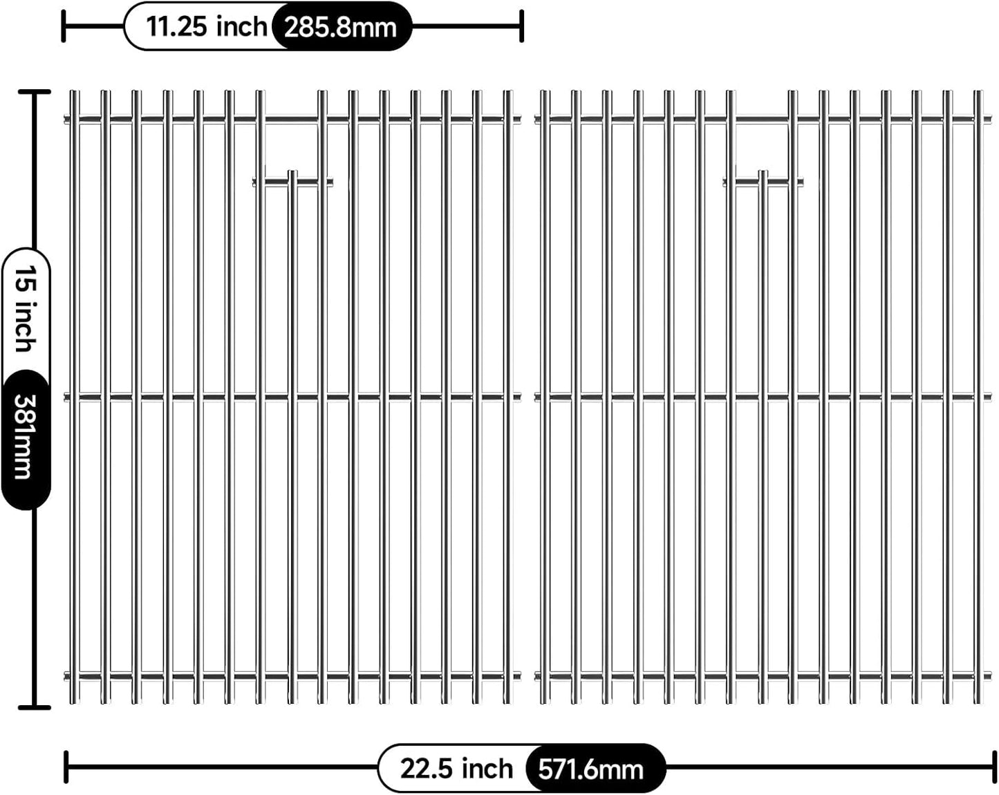 15 Inch Stainless Steel Grill Cooking Grid Grate for Weber Old Spirit 200 Series, Spirit E/S 200 & 210 with Side Control Panel, Spirit 500, Genesis Silver A, for Weber 7522 7523 7521 65904 65905