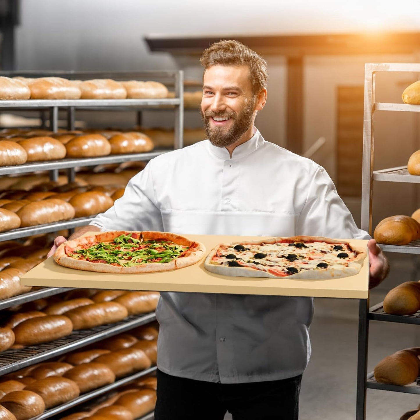 Extra Large Pizza Stone 22 Inch, Rectangular Pizza Grilling/Baking Stone 22" x 14", Industrial Commercial Oven Stone, Ideal for Grilling Baking Several Pizzas Bread - Includes Scaper