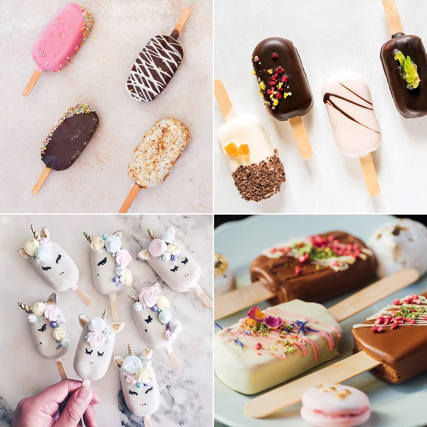 Ouddy Life Popsicle Molds Set of 2, Ice Pop Molds Silicone 4 Cavities Ice Cream Oval Cake Pop Mold with 50 Wooden Sticks for DIY Popsicle, Clear