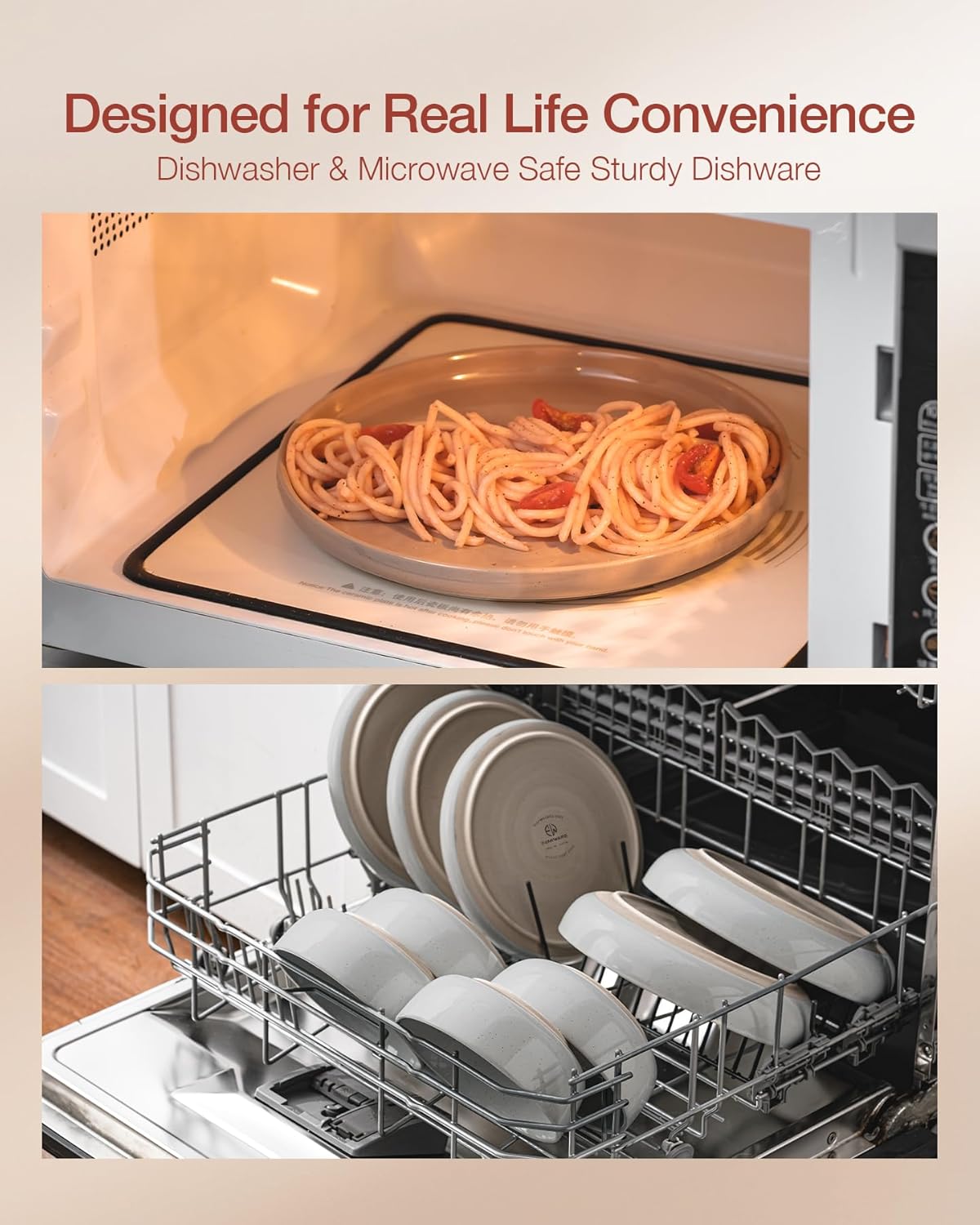 Famiware Milkyway Plates and Bowls Set, 12 Pieces Dinnerware Sets, Dishes Set for 4, Light Gray