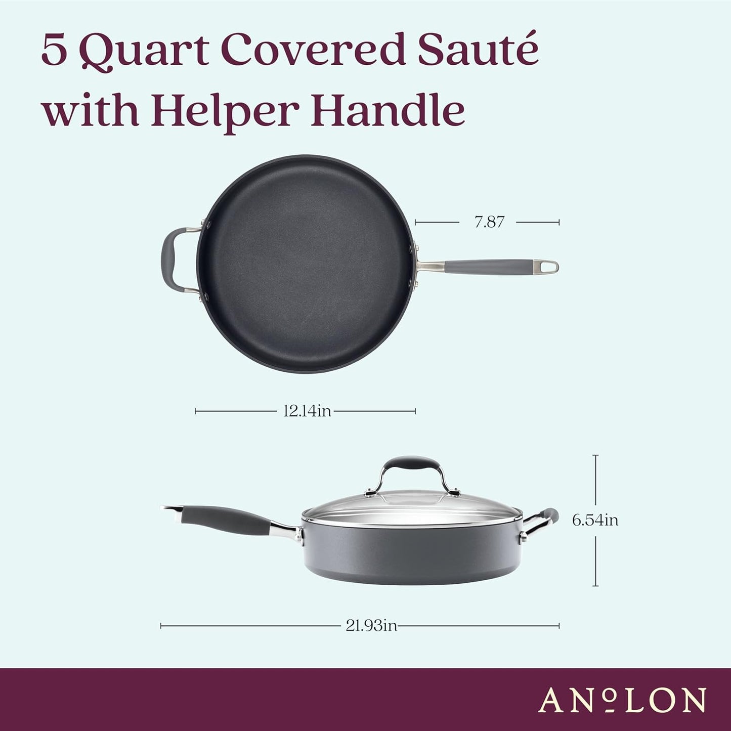Anolon Advanced Home Hard Anodized Nonstick Sauté Pan with Helper Handle and Lid, 5 Quart - Moonstone