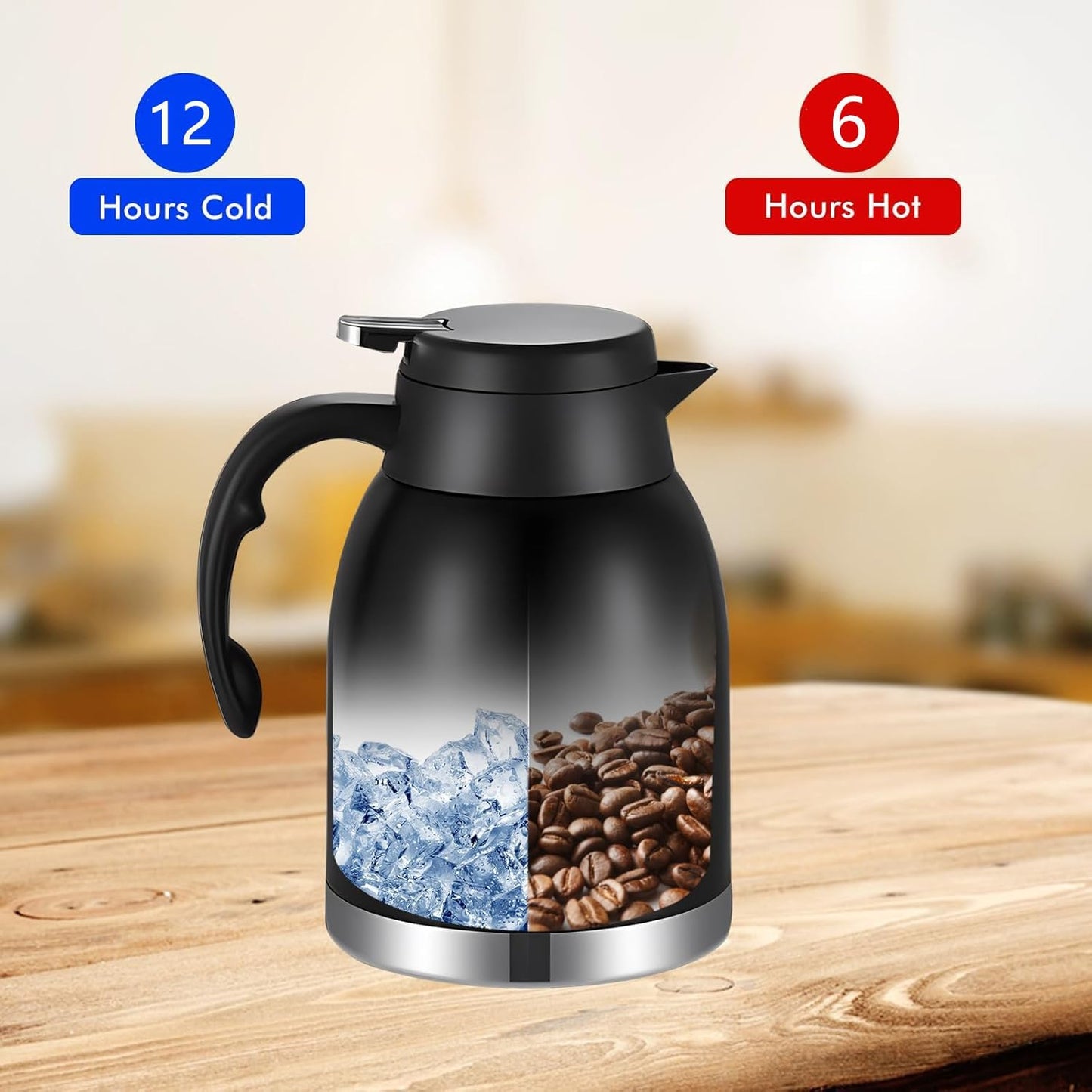 54oz Thermal Coffee Carafe Dispenser, Stainless Steel Double Wall Unbreakable Vacuum Flask 1.6L Water Tea Pot Pitcher for Hot Christmas Carafe Coffee for Home Gifts(Matte Black)