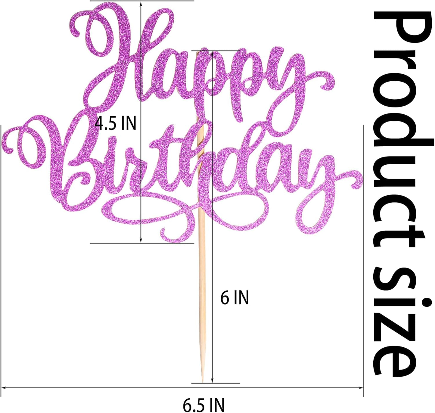 Happy Birthday Cake Toppers 9 Inch Glitter Happy Birthday Cake Pick for Birthday Anniversary Theme Party Cake Decorations Supplies - Rose Red