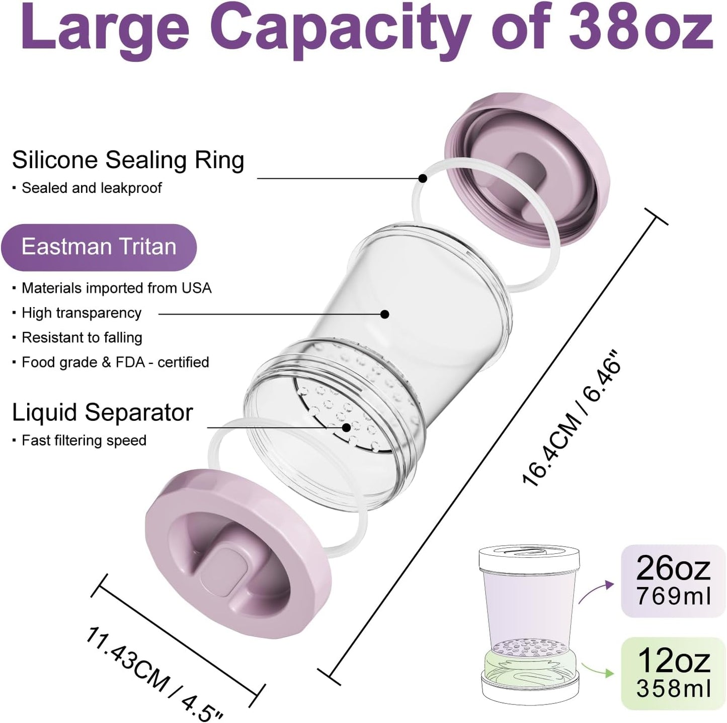 Pickle Jar with Strainer Flip, 38oz Pickle Container From Tritan, Airtight Hourglass Pickle Juice Separator Jar for Olives,Gherkins or Sliced, Leakproof Dishwasher Safe