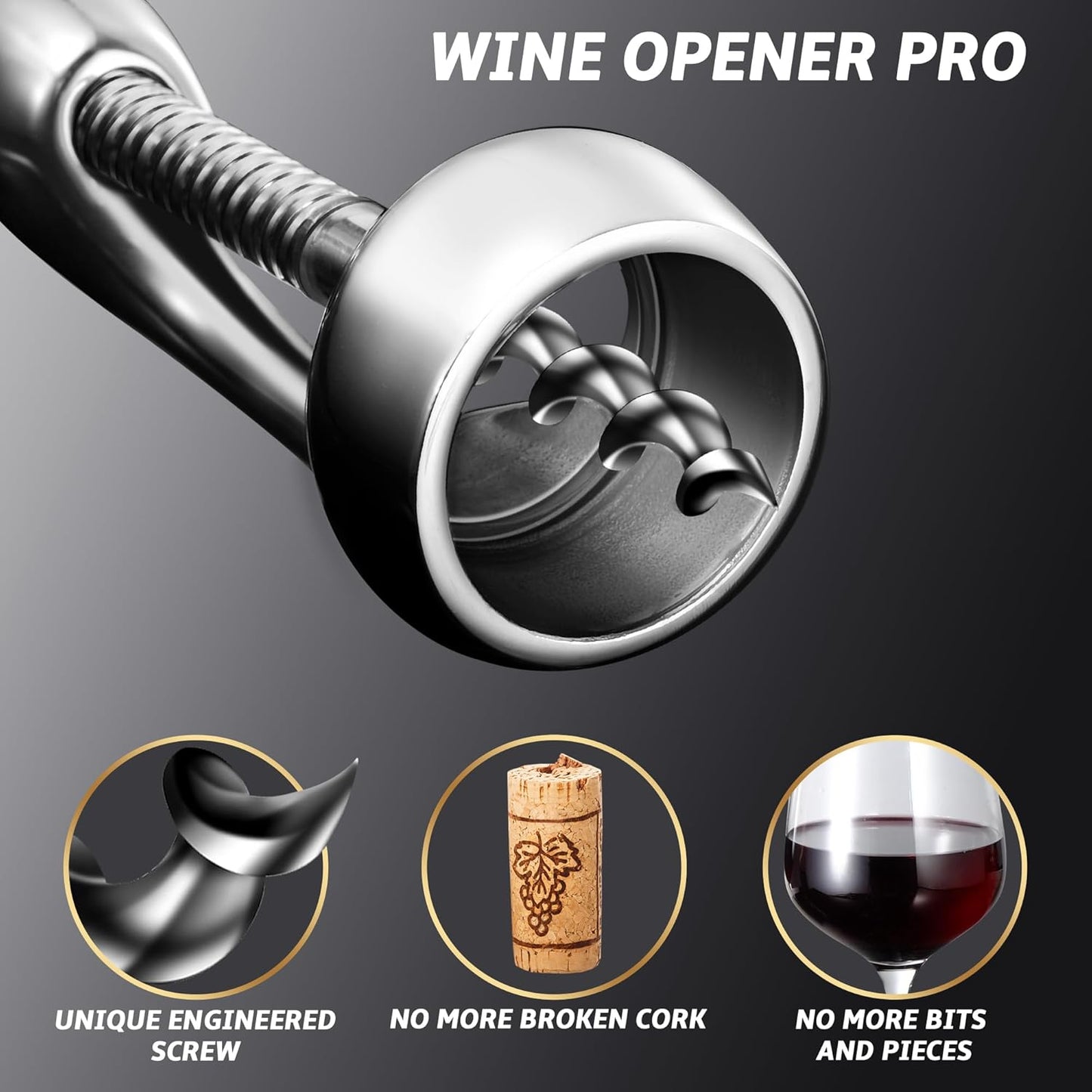 Wine Opener Deluxe, Heavy-Duty Bottle Opener for Easy Cork Removal, Manual Corkscrew for Smooth & Effortless Intact Wine Corks, Premium Corkscrew for Waiters, Bartenders & Home Use
