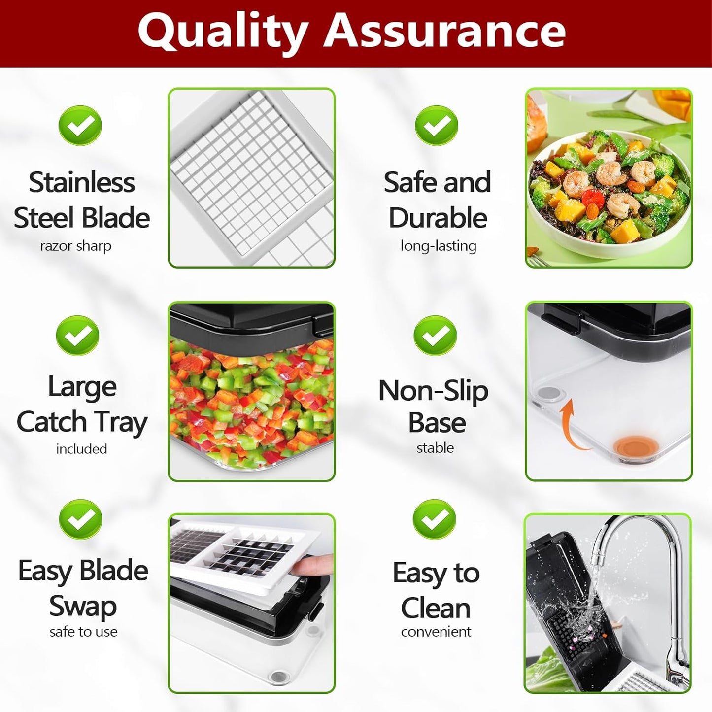 Vegetable Chopper, Onion Chopper Dicer, Mandoline Slicer, Food Chopper with Container, Vegetable Cutter for Salad Potato Carrot Garlic（2 Blades, Black White）