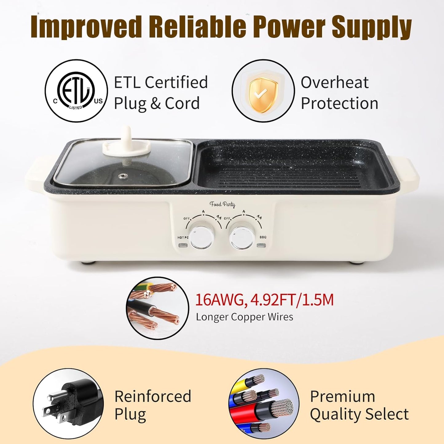 Food Party Hot Pot Electric Grill 2 in 1 Korean BBQ Grill Indoor Smokeless Hotpot Pot Electric Cooker Sahabu Shabu Pot Non Stick (Large)