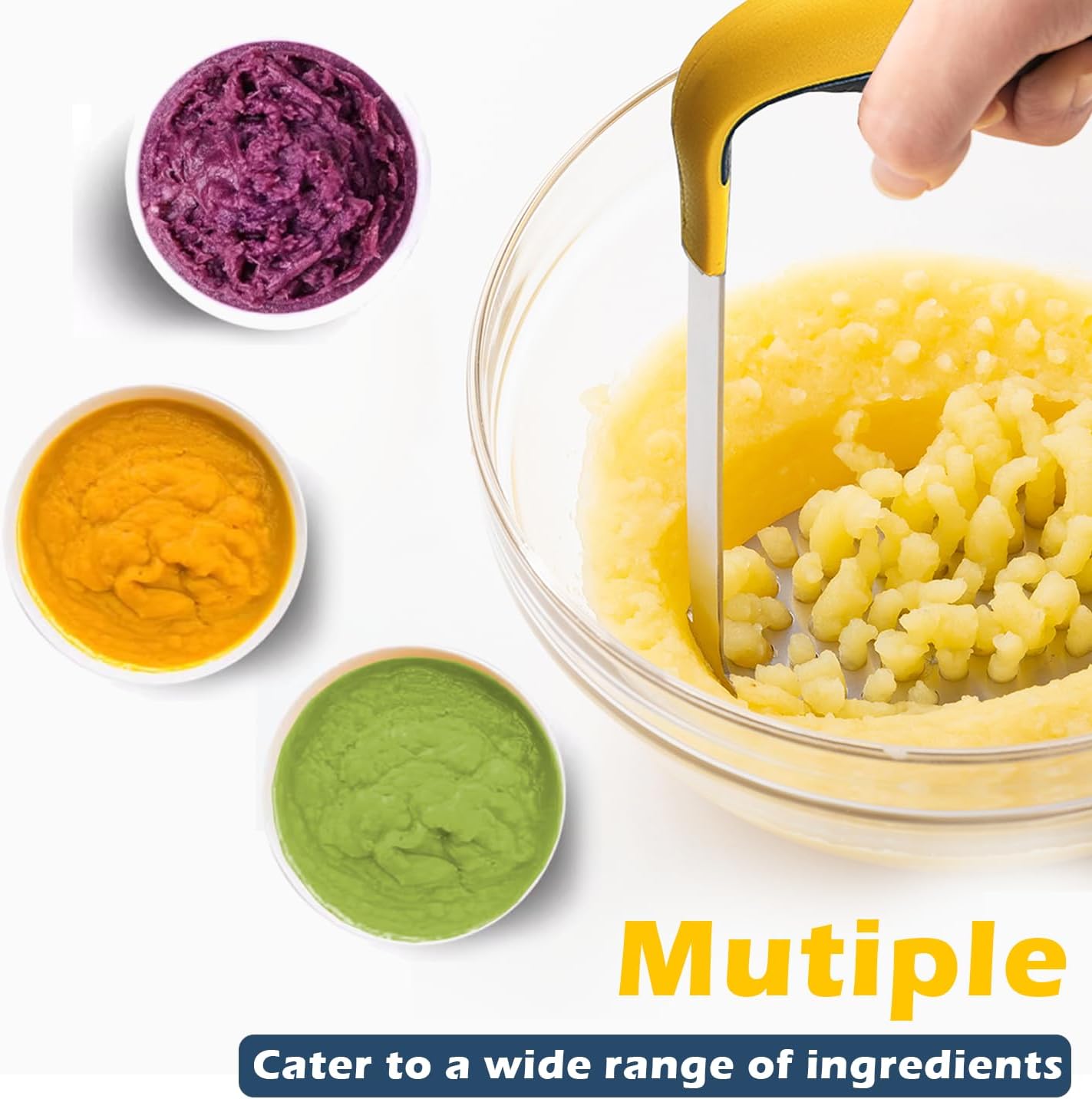 Large Smooth Mash Potato Masher,Heavy Duty Stainless Steel Mashed Potatoes,Versatile Masher for Potatoes,Sweet potato,Vegetables,Beans,Dishwasher Safe