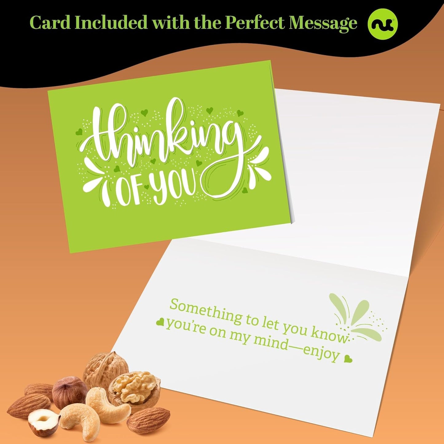 NUT CRAVINGS Gourmet Collection - Thinking of You, Nuts & Dried Fruits Tower Gift Basket, with TY Ribbon + Greeting Card (12 Assortments) Food Arrangement, Healthy Snack Care Package, Food Assortments