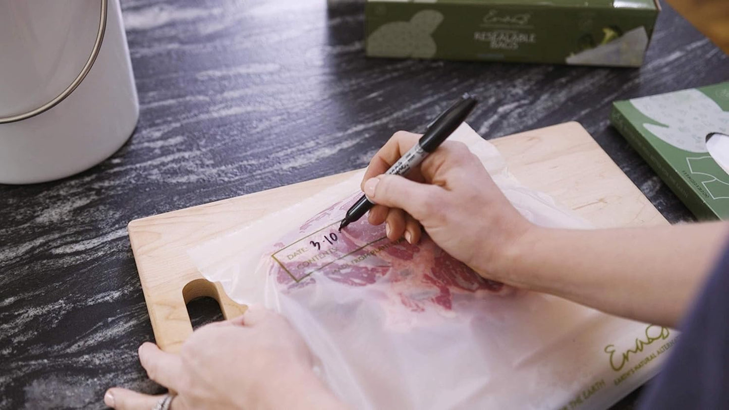 100% Compostable Food Storage Bags [Gallon 50 Pack] Eco-Friendly Freezer Bags, Resealable Bags, Heavy-Duty, Reusable, Off-White by Earth's Natural Alternative