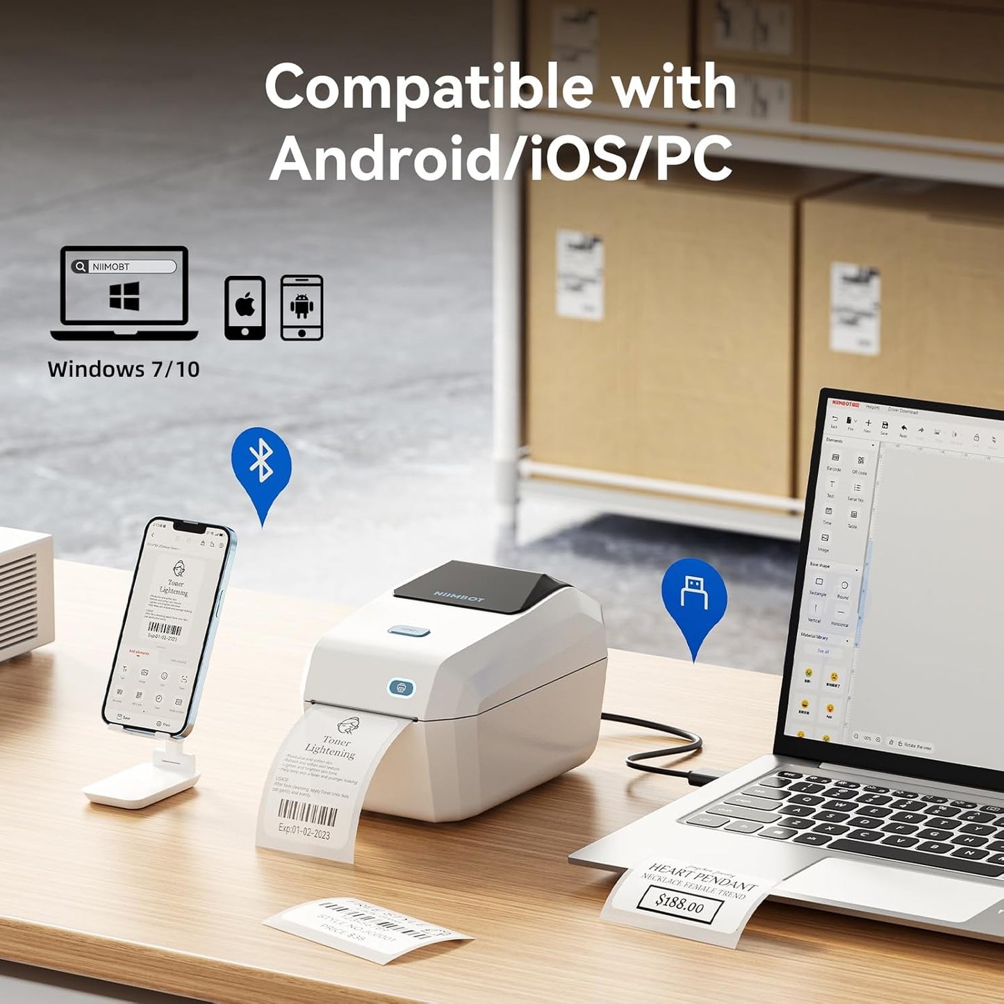 NIIMBOT K3 Label Printer, 3 Inch Label Maker with High-Speed, Bluetooth and USB Connection, Support Smartphone & PC, Thermal Label Maker for Small Business and Home Office