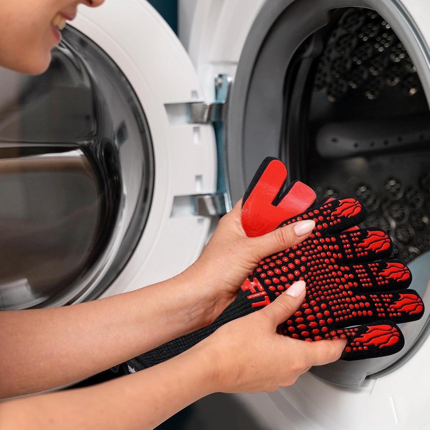 BBQ Gloves, Oven Gloves, 1472°F Extreme Heat Resistant Barbecue Gloves, Silicone Non-Slip Oven Mitts, Kitchen for Cooking, Grilling, and Baking (Red)