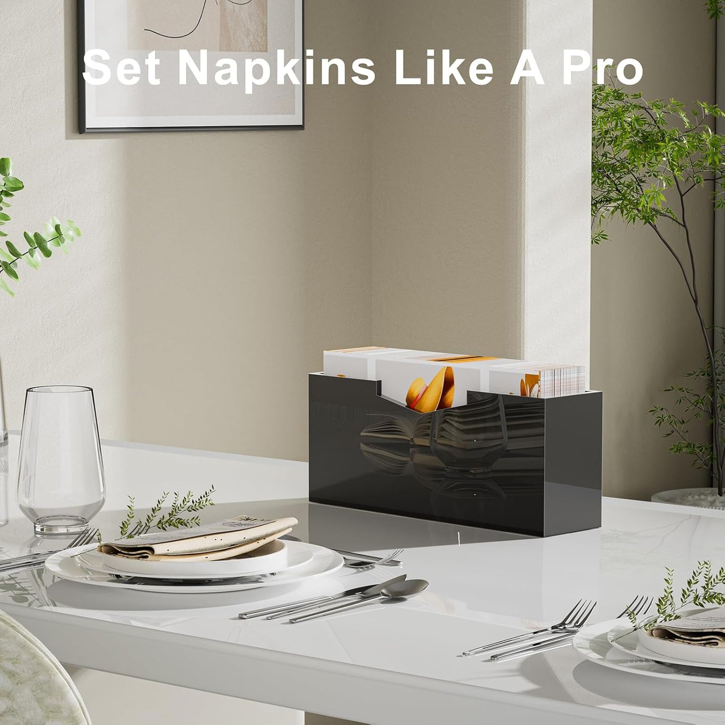 HELPLEX Black Acrylic Guest Towel & Napkin Holder - Waterproof Splash-Proof Vertical Design for Bathroom, Kitchen, Dining Table - Home Hotel Office Organizer (1-Pack)