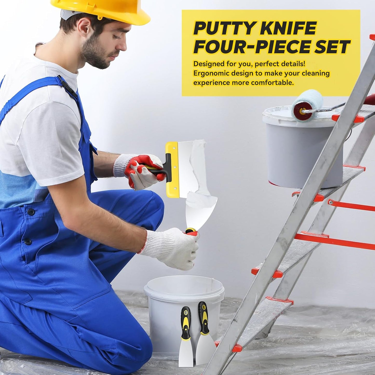 DEKEones Putty Knife Set, 4PCS Stainless Steel Scraper Paint Tool with Comfortable Grip for Drywall Repair, Wallpaper Removal and Plaster Scraping(2,4,6,8in)