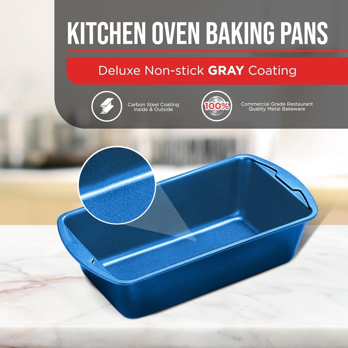 Nonstick Loaf Pan Set Pack of 4, Carbon Steel 11" Large Baking Bread Pan, Oven Safe Up to 450°F, PFOA, PFOS, PTFE Free, Space Saving Stackable Design, Stain Resistant, Dishwasher Friendly, Blue Marble