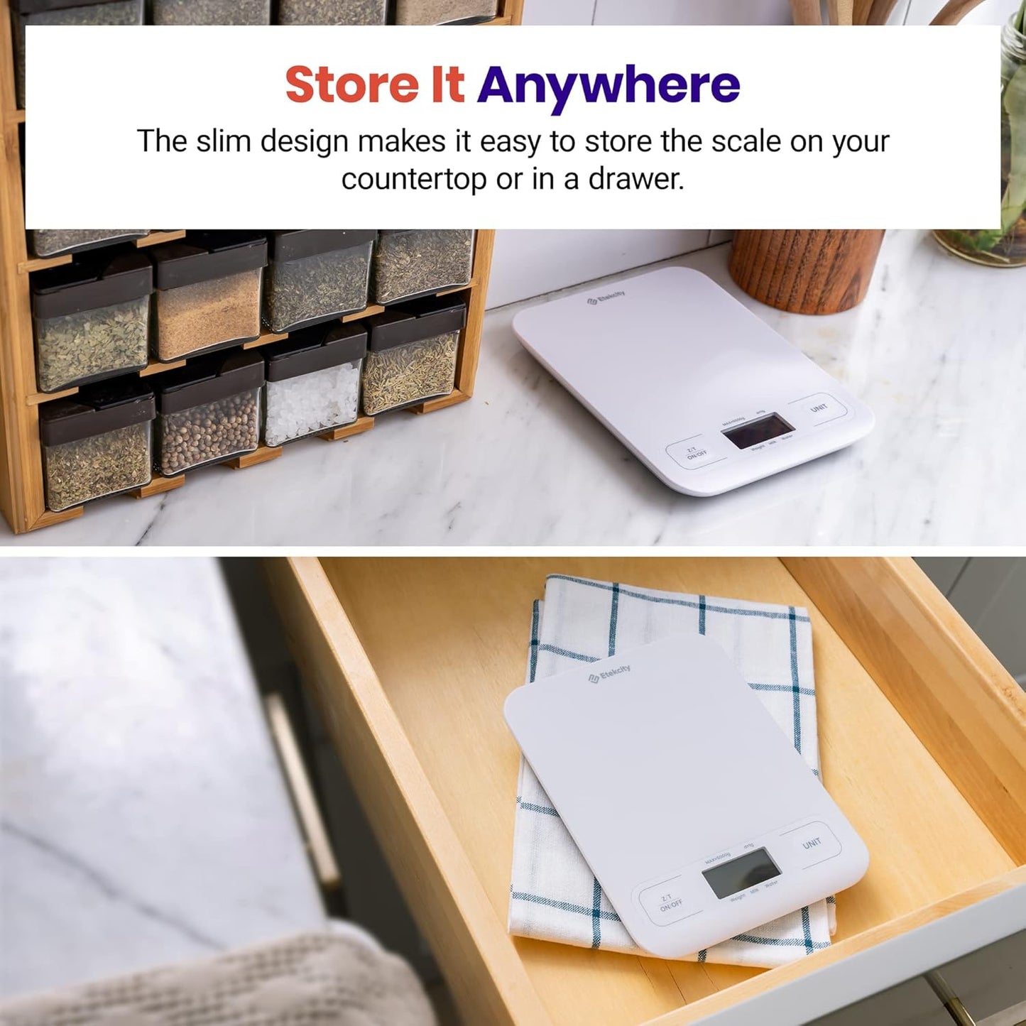 Etekcity Food Kitchen Scale, Digital Grams and Ounces for Weight Loss, Baking, Cooking, Keto and Meal Prep, LCD Display, Medium, White