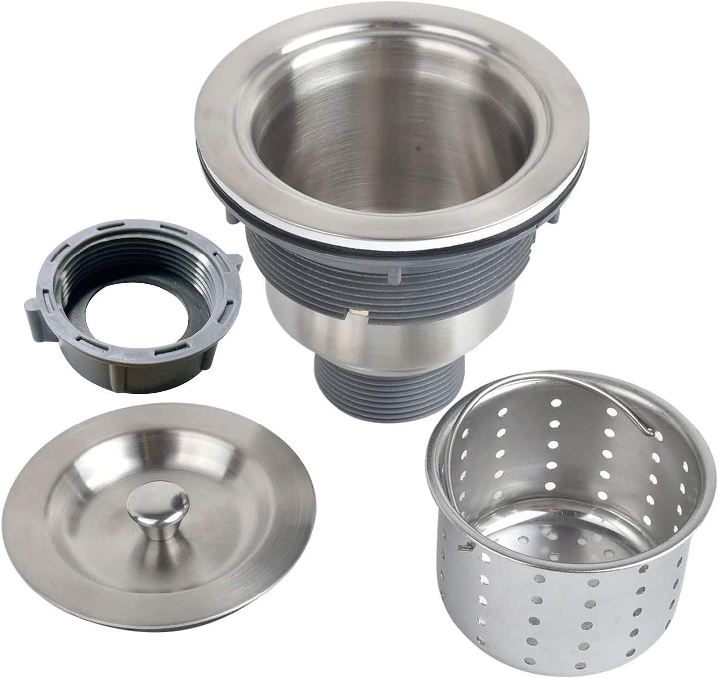 3-1/2 Inch Sink Drain Assembly Kit, Removable Deep Sink Strainer Basket with Sink Stopper/Sealing Lid for Home, Kitchen, Stainless Steel