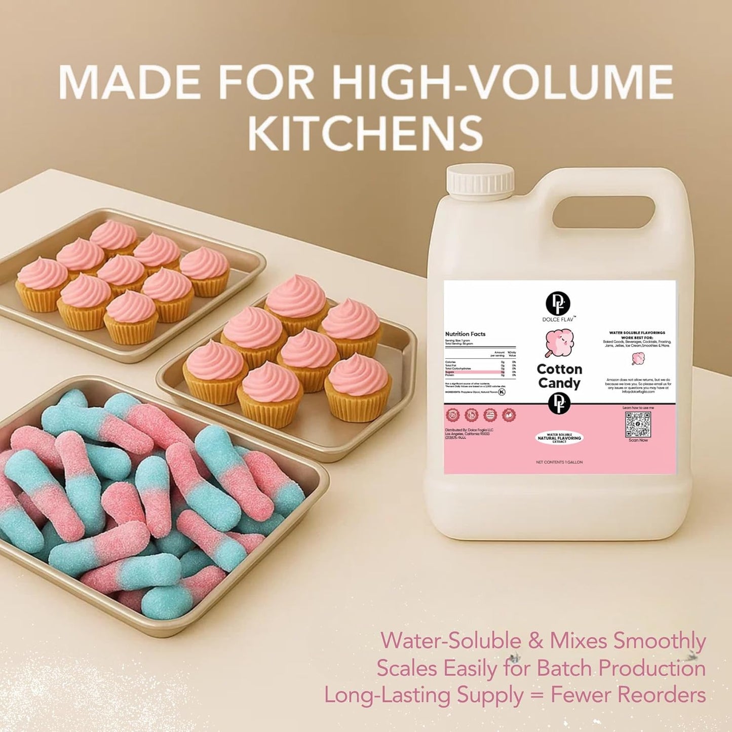 Dolce Flav Cotton Candy Flavoring – 32 oz. – Premium Water-Based Extract for Ice Cream, Boba, Desserts, Beverages & Baked Goods | Great for Cafés, Bakeries & Restaurants