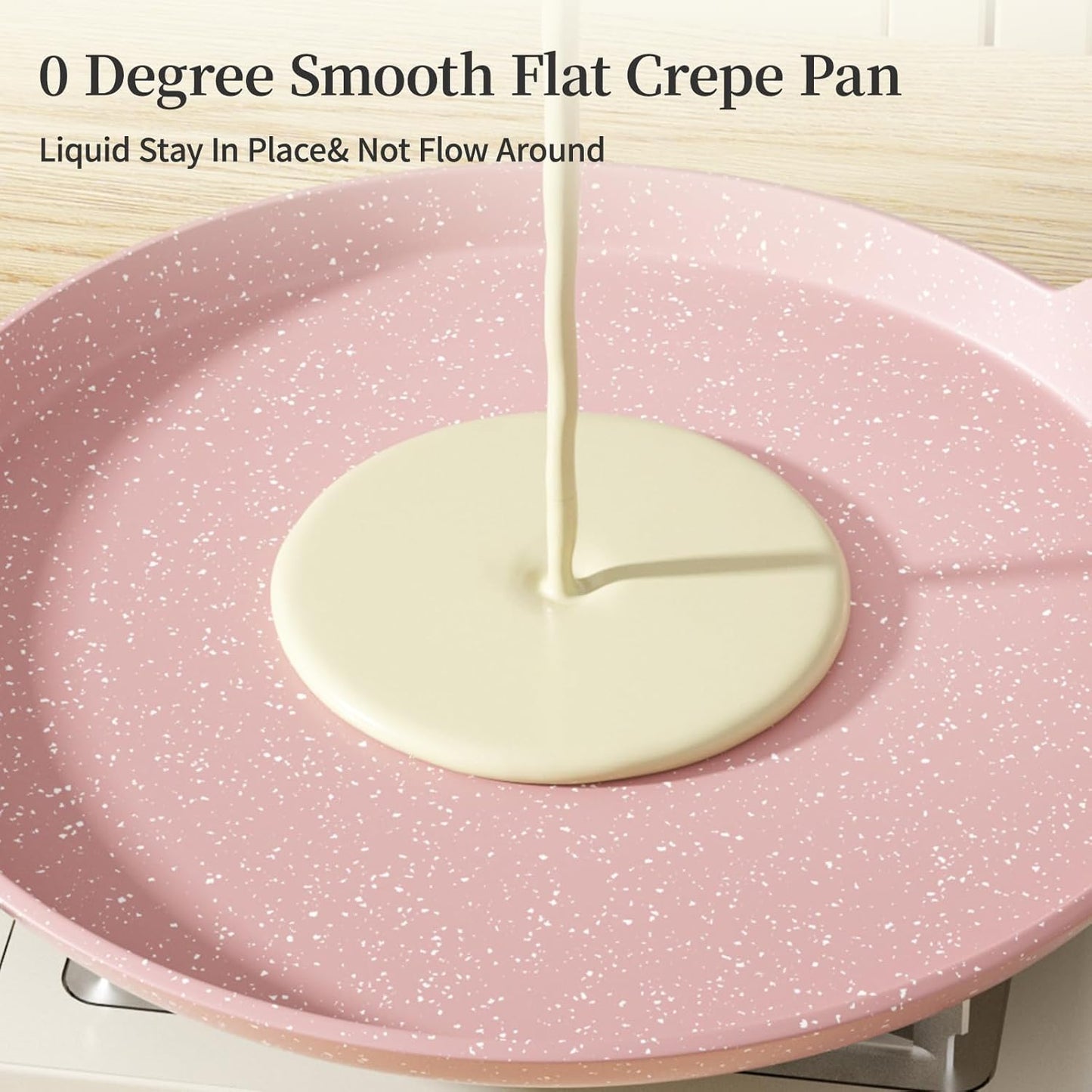 Nonstick Crepe Pan, Granite Coating Flat Skillet Dosa Tawa Tortilla Pan, 10 inch Pink Pancake Griddle Roti Pan With Stay-Cool Handle, Induction Compatible, PFOA Free