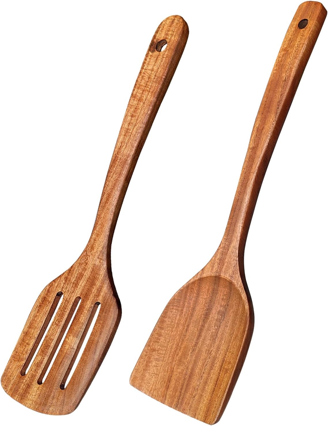 Wooden Spatulas for Cooking Non-Stick Kitchen Pan Toolset 2 PCS Set, Natural Teak Kitchen Utensils,Smooth Finish Utensils Fried Spatula,Turner Non-Stick Wooden Cooking Utensils