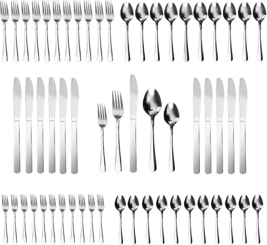 60 PCS Windsor Silverware Set - Stainless Steel Silverware Set for 12 Kitchen Flatware Set Cutlery Set For Home Restaurant Hotel, Kitchen Dishwasher Safe Utensils Set Weddings, Parties, Gifts