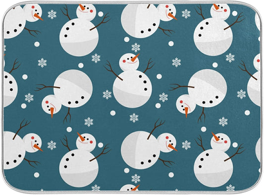 Super Absorbent Dish Drying Mat, Microfiber 23 Fast-Drying Dish Mat, 16" x 18", Kitchen Dish Drying Pad, Snowman Snowflake Cute Christmas Holidays…