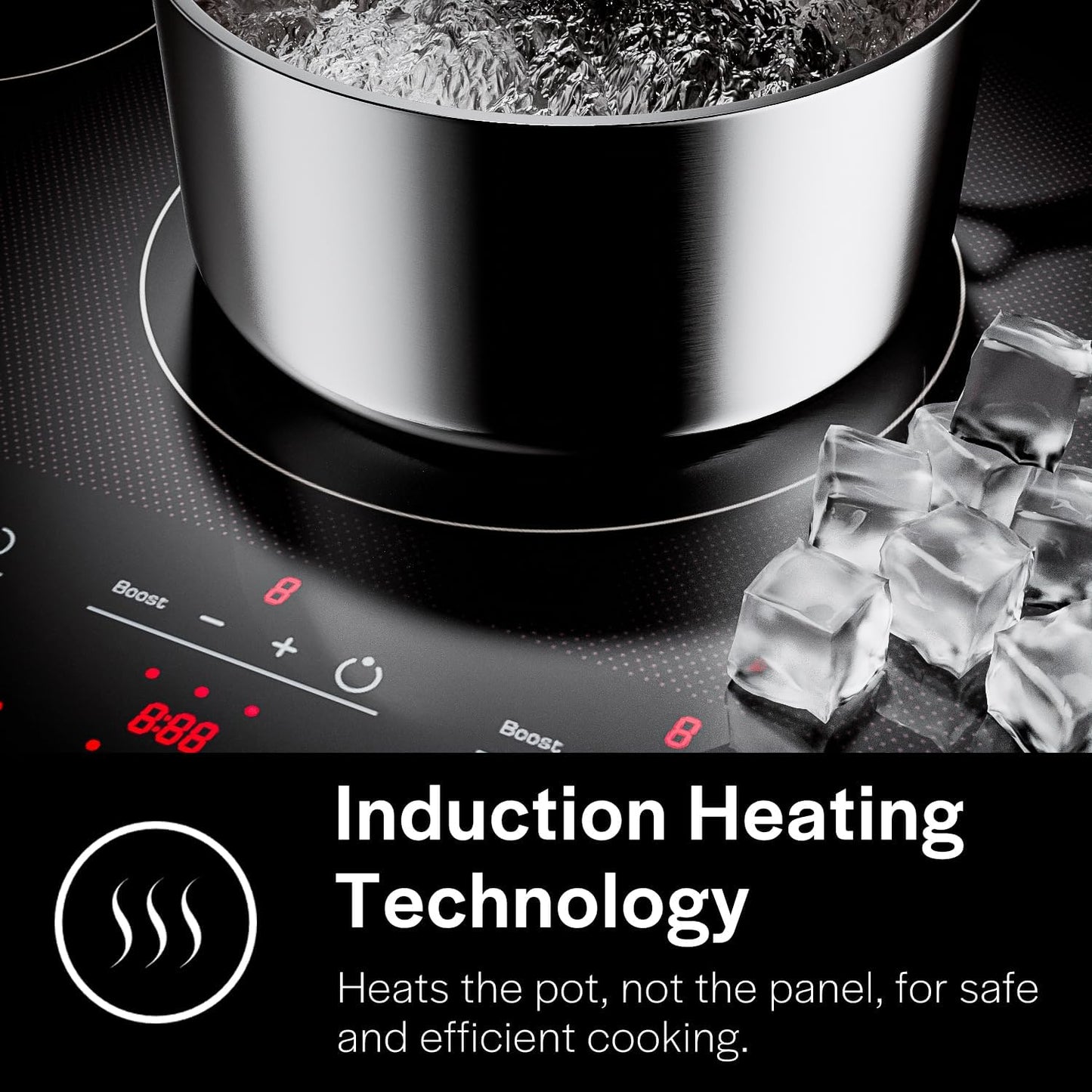 Empava 36 Inch Electric Induction Cooktop Built-in, 5 Zone Smooth Glass Surface, Touch Sensor Panel Power Boost, Timer Control, Child Lock Feature, Hardwired Kitchen Appliance