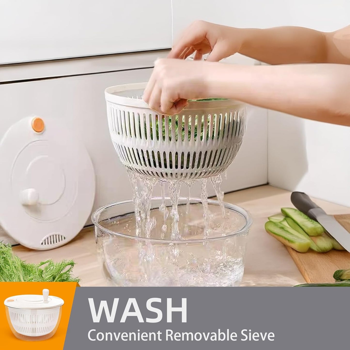 5.3QT Large Lettuce & Fruit Spinner Washing Bowl - Spin Dry Greens, Vegetables & Salad | Multitasking Kitchen Tool with Slicer, Grater & Lemon Juicer