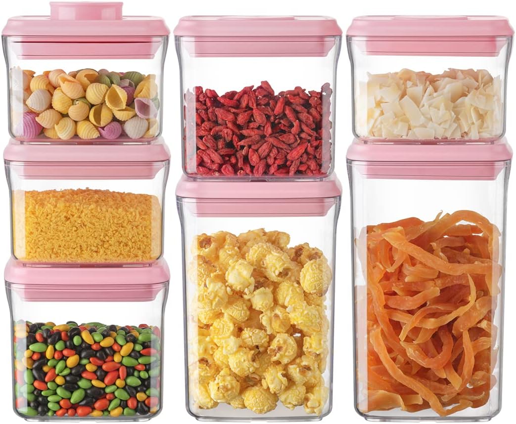 Ankou Airtight Food Storage Container - 7 Pcs One Button Handy Container Stackable Food Containers for Snacks Candy Salt Herbs Spices Coffee Bean Formula Popcorn BPA-Free Tight Seal