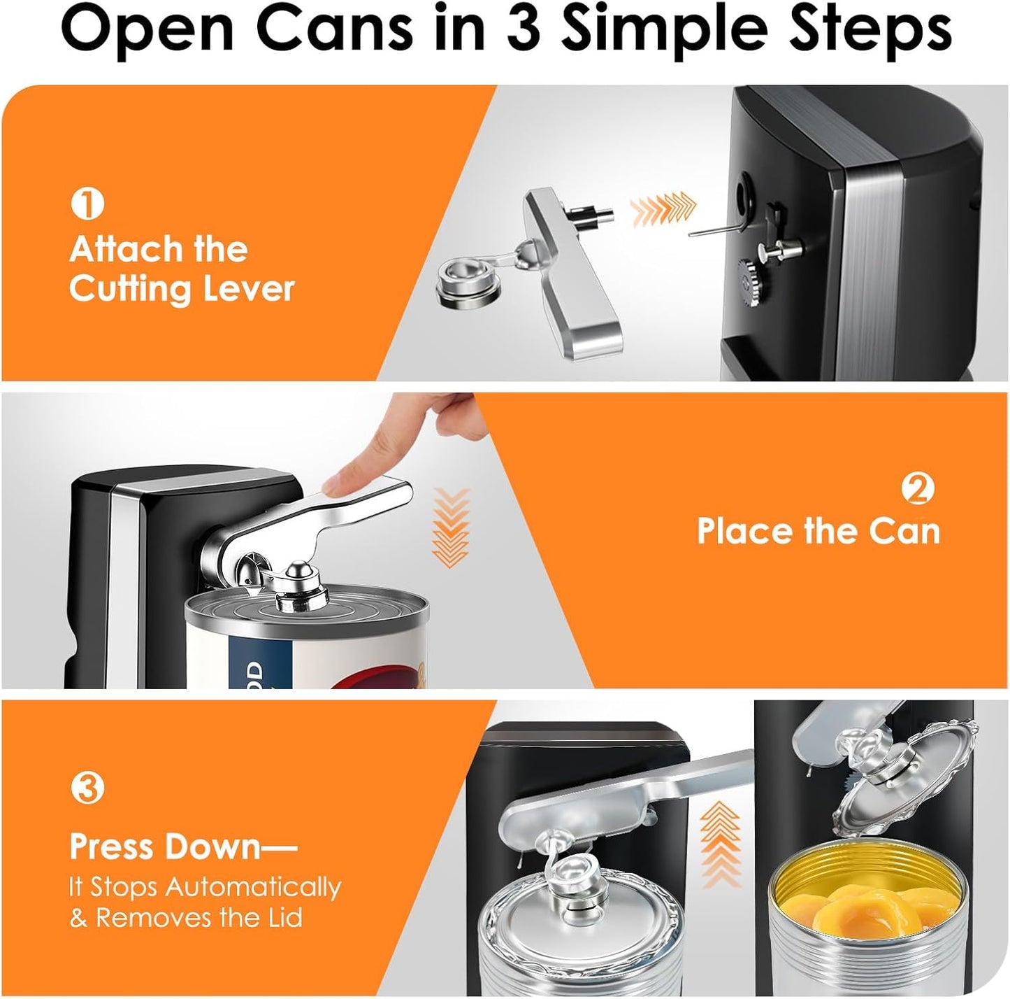 Davivy Electric Can Opener,Stainless Steel Tall Automatic Can Opener, Knife Sharpener and Bottle Opener (Black)