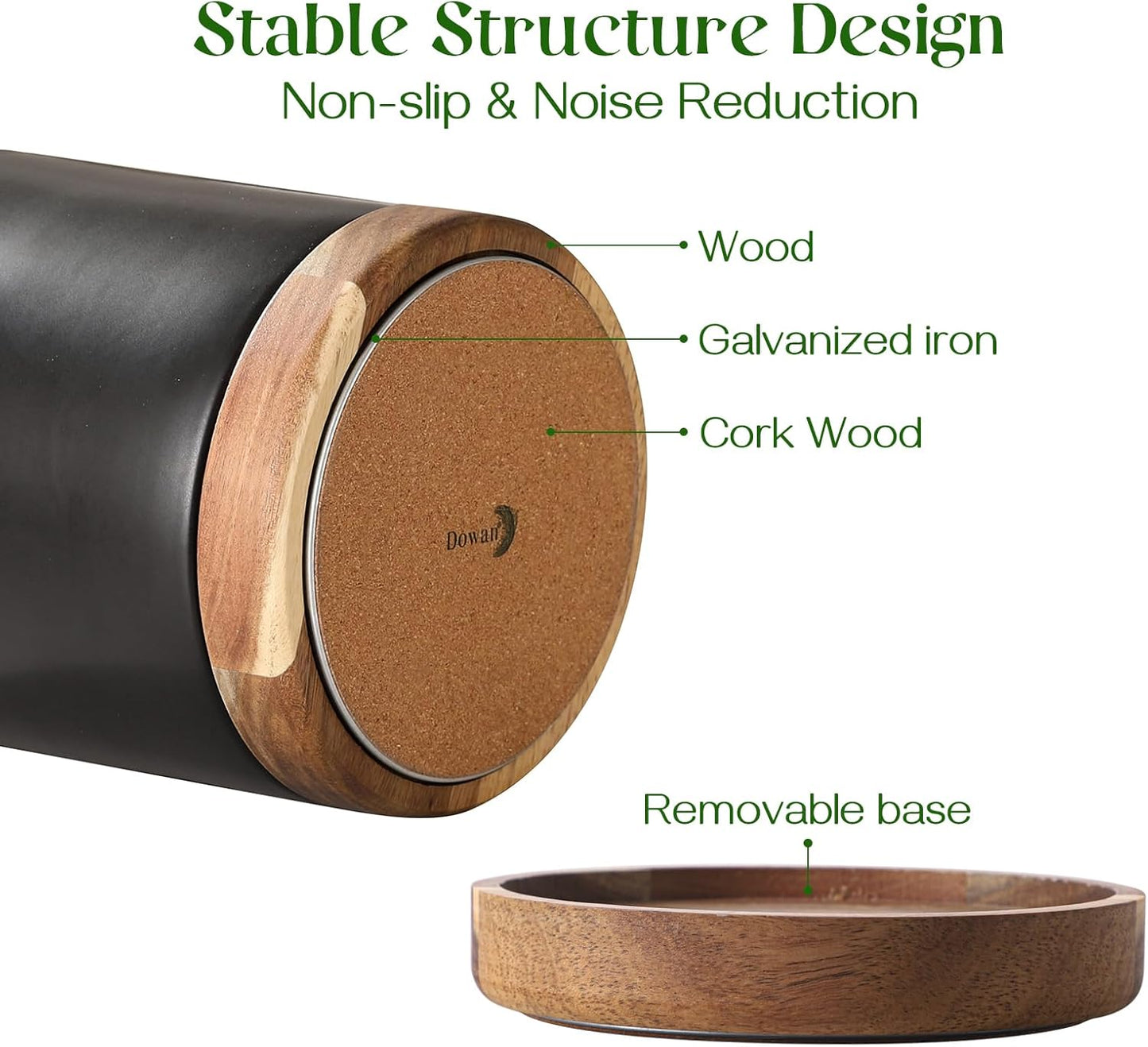 DOWAN 7.6" 360° Rotating Utensil Holder, Kitchen Utensil Holder for Countertop, Ceramic Utensil Crock, Large Cooking Utensil Caddy for Kitchen Counter, Protection Cork Bottom, Black