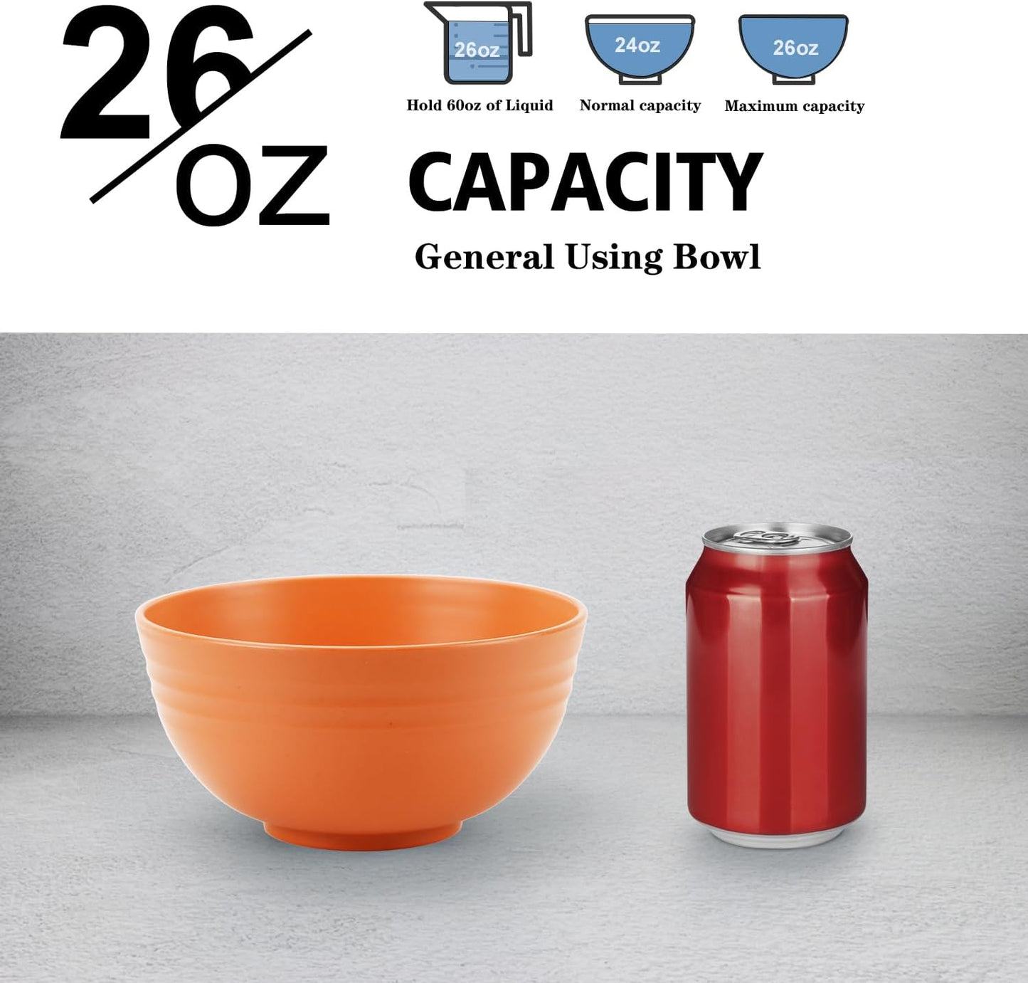 Wheat Straw Bowl Sets,8 PCS Unbreakable Cereal Bowls 26 OZ,Microwave and Dishwasher Safe Bowl Sets, Bowls suitable for picnic,camping and R.V. (Orange)