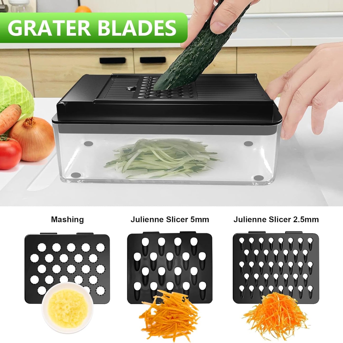 Vegetable Chopper, Onion Chopper Dicer, Mandoline Slicer, Food Chopper with Container, Vegetable Cutter for Salad Potato Carrot Garlic（9 Blades, Black）
