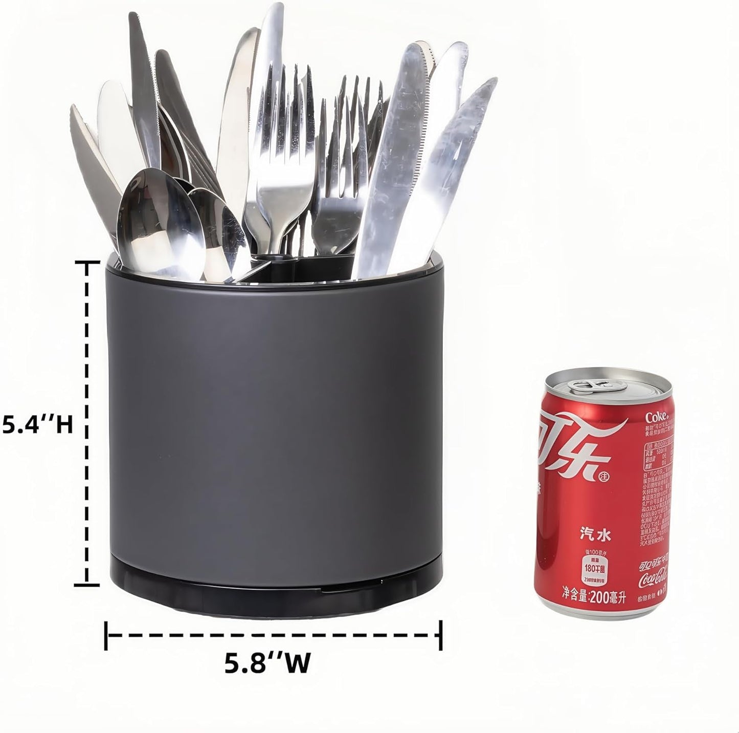 Kitchen Utensil Holder Silverware Organizer 360°Rotating For Counter Organizer Stainless Steel Storage Silverware Caddy 3 Compartment Flatware Spoon Spatula Tool Cutlery Container（Grey）