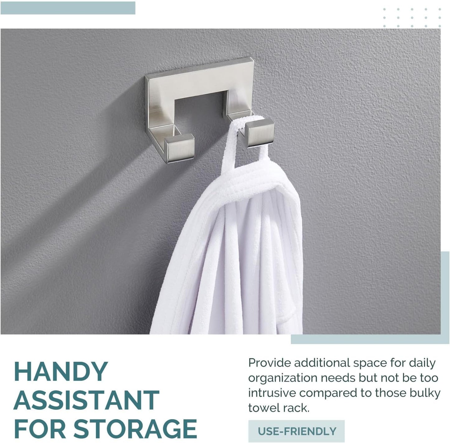 Angle Simple Double Towel Hook Brushed Nickel, 304 Stainless Steel Robe Coat Hook for Bathroom, Wall Mount