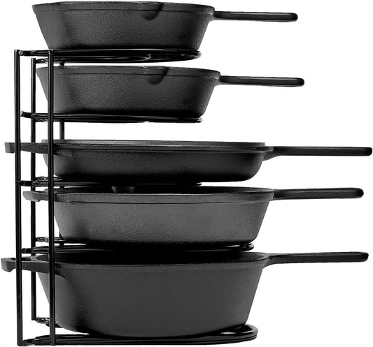 Cuisinel Heavy Duty Pots and Pans Organizer Rack - 12.2"-Inch Tall - 5 Tier Rack - Holds 50 LB - Cast Iron Skillets, Griddles, Shallow Cookware - Space Saving Kitchen Storage - No Assembly Required