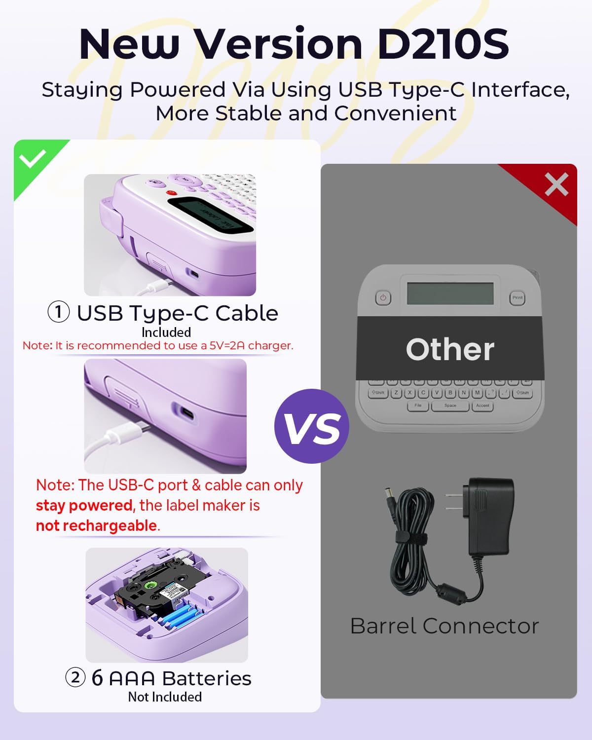 Label Maker Machine with Tapes, D210S Portable Label Maker, Label Machine with USB-C to Stay Powered, Labeler Features Chain Print to Reduce Label Wastes for Home Kids Items Office Organization