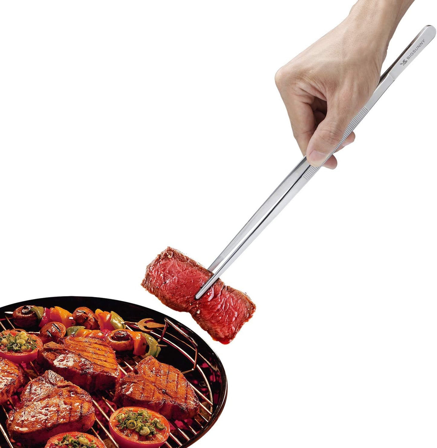 12 Inch Kitchen Tweezers Fine Tweezer Tongs, MSY BIGSUNNY Stainless Steel Food Tweezers Multi-function Precision Serrated Tips Cooking Tongs Kitchen Serving Tong