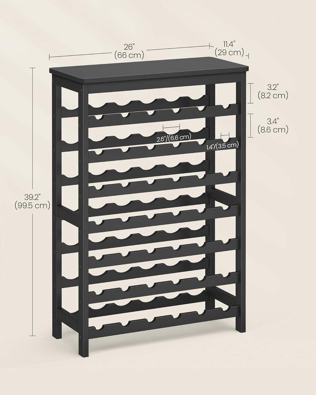 SONGMICS 42-Bottle Wine Rack Free Standing Floor, 7-Tier Display Wine Storage Shelves with Table Top, Bamboo Wobble-Free Bottle Holder for Kitchen Bar Dining Room Living Room, Ink Black UKWR027B16