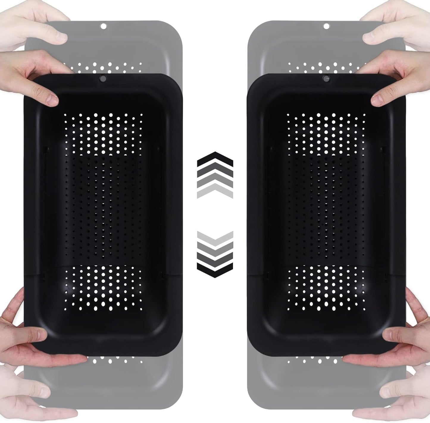 BLUE GINKGO Sink Colander Baskets - (Pack of 2) Wash Vegetables and Fruits, Drain Cooked Pasta and Dry Dishes - Extendable - New Home Kitchen Essentials (2 Black)