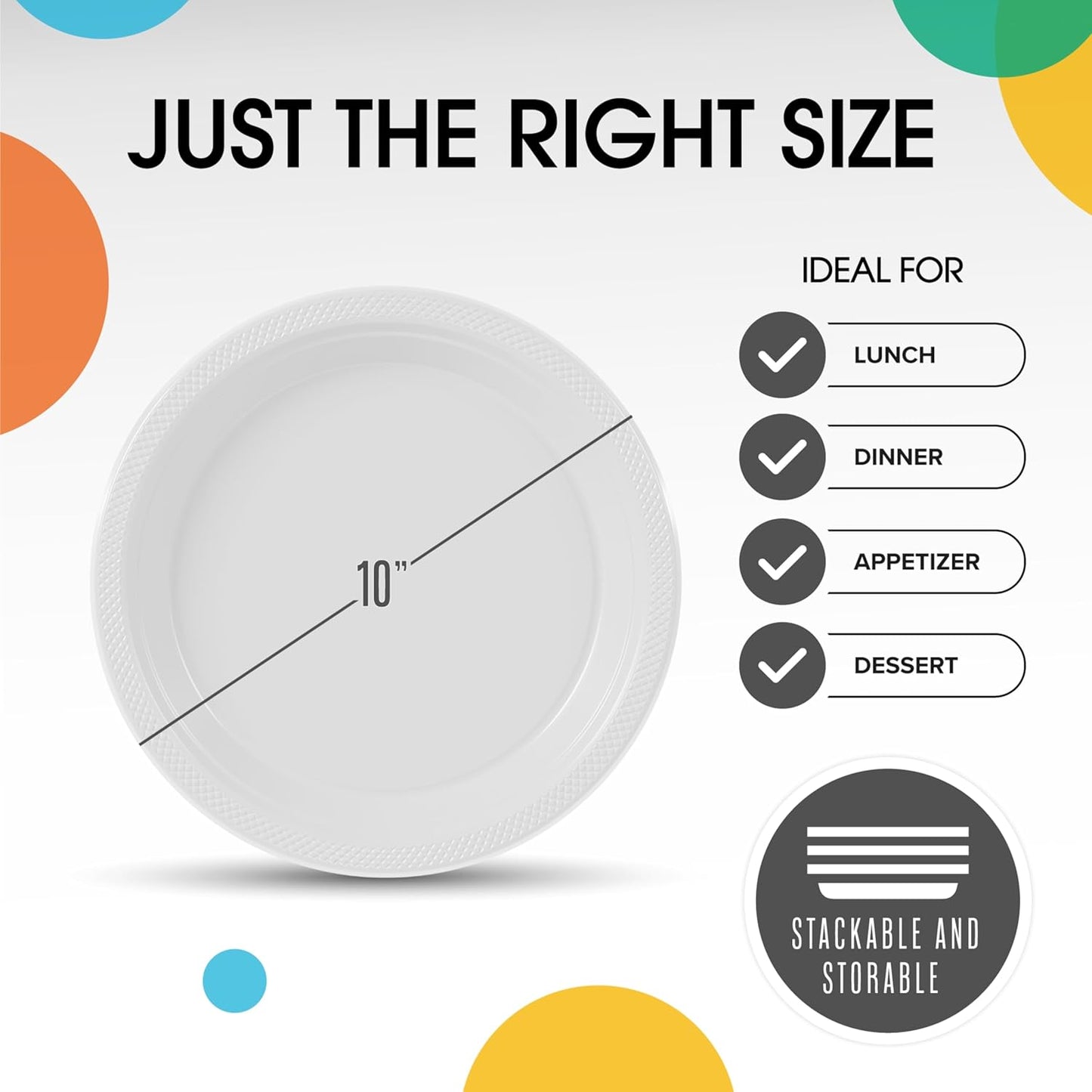 Exquisite Party Solids White Plastic Plates For Party 10" White Disposable Plates Heavy Duty Supplies 100 Pcs Plastic Dinnerware Sets Heavy Duty 350 GSM Disposable Dinnerware Set