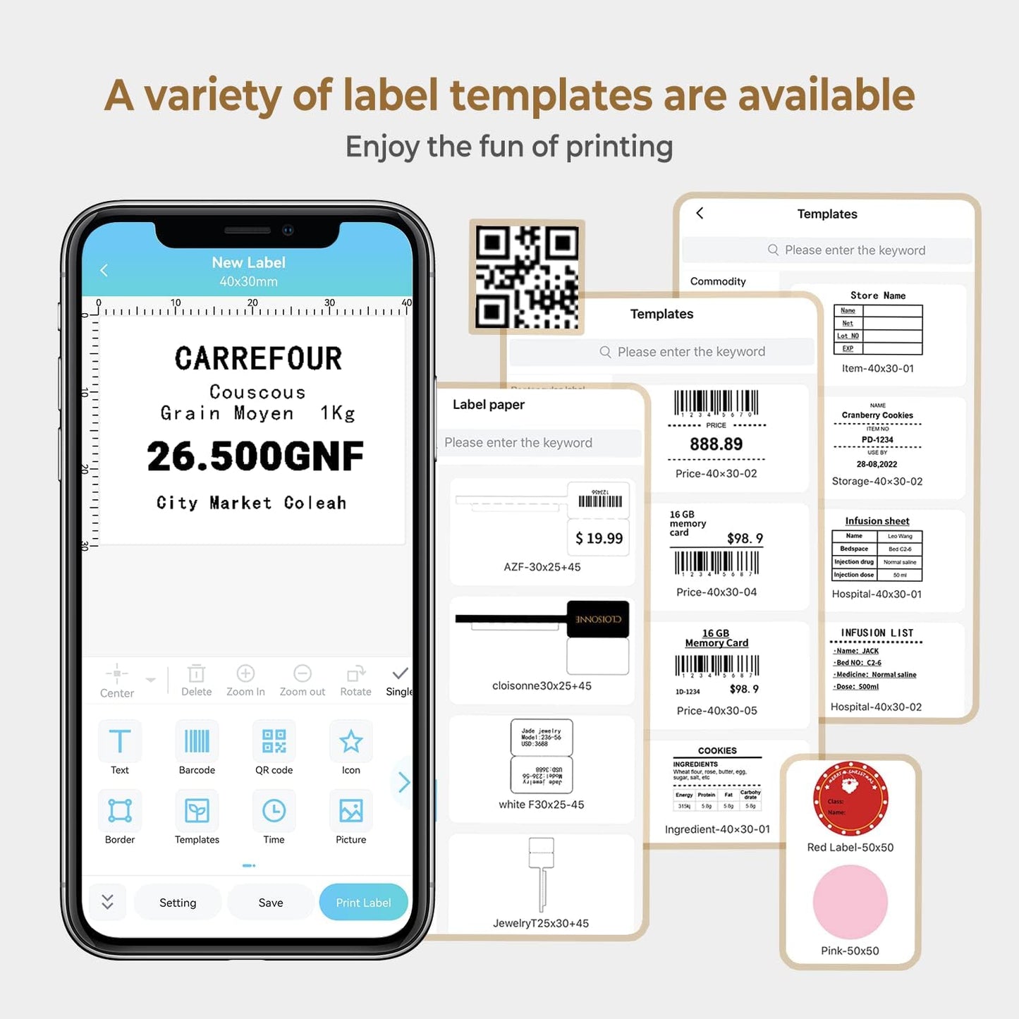 Phomemo M110 Label Makers - Portable Bluetooth Thermal Label Maker Machine,Label Printer for Name, Barcode, Clothing, Jewelry, Retail, Mailing, for Android & iOS, with 1Pack 40×30mm Label, White