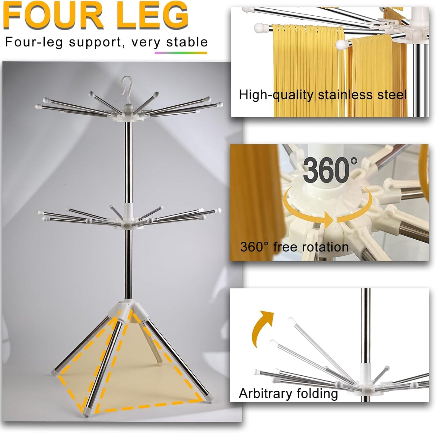 Pasta Drying Rack, Large Pasta Rack with 20 Arms, Pasta Drying Rack Collapsible for Homemade Fresh Spaghetti