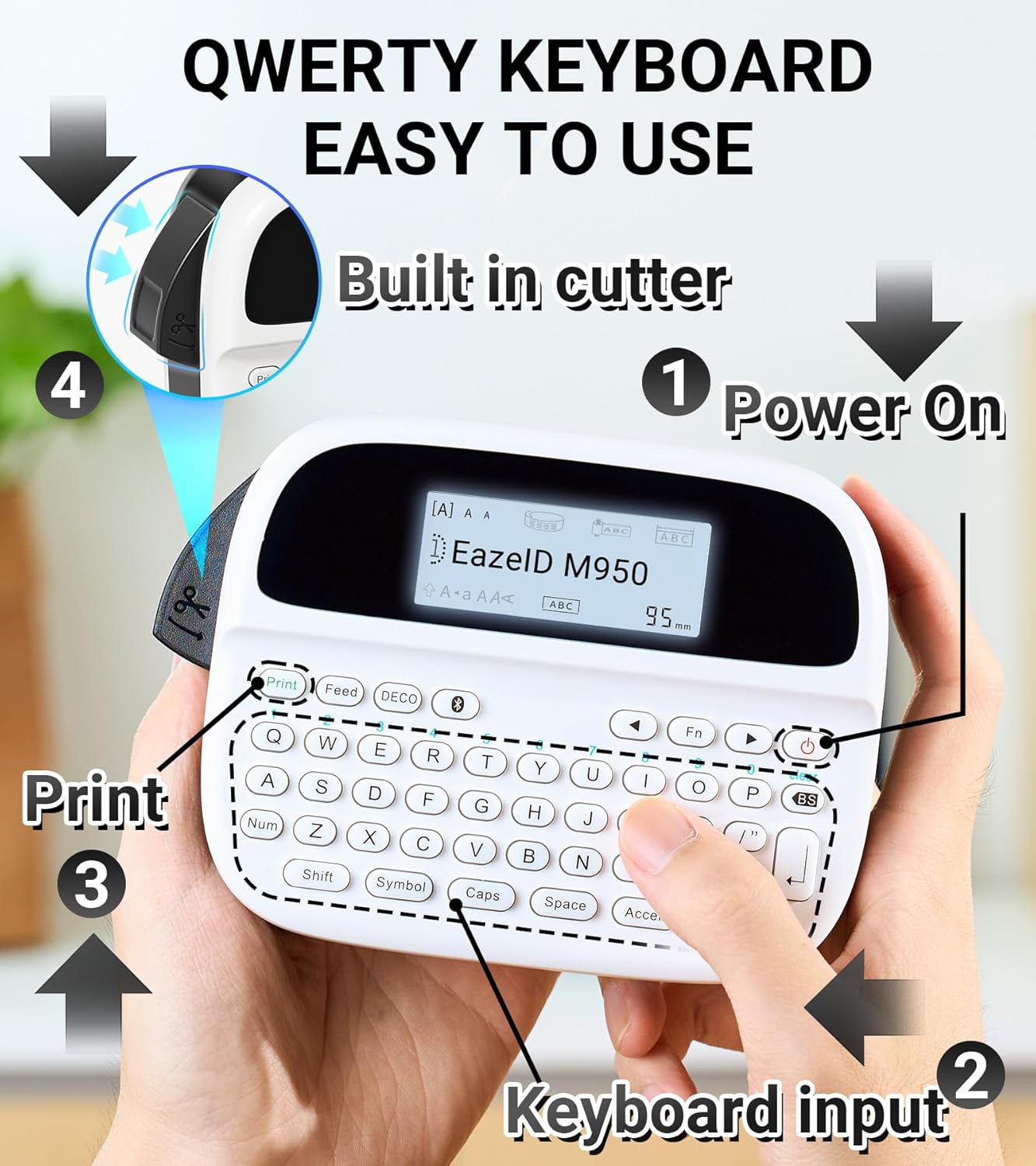 Label Maker Machine with-Tape, Rechargeable Label Maker Waterproof-Labels, Portable Bluetooth Labeler, Labeling Machine with Backlit LCD, QWERTY Keyboard & APP Connectivity for Home Office Use