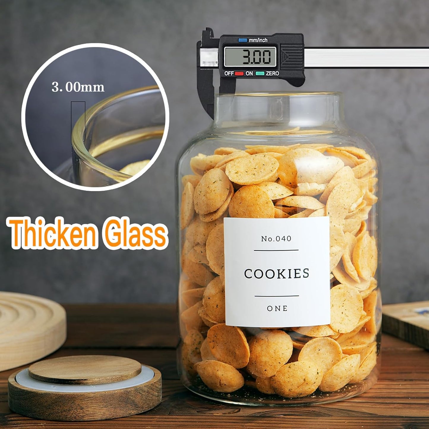 Set Of 2 Large Glass Jar with Wooden Lid with 132 Labels, Glass Storage Jars for Flour Pasta Candy Coffee Cookie and More(70 FL OZ/2000 ml)