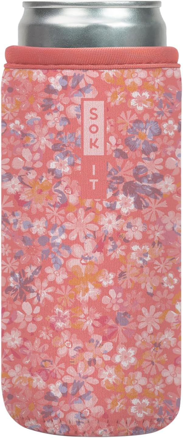 Sok It CanSok Sleeve for Beer & Soda Insulated Neoprene Cover (Blushing Blooms, 12oz Slim Can Sleeve)