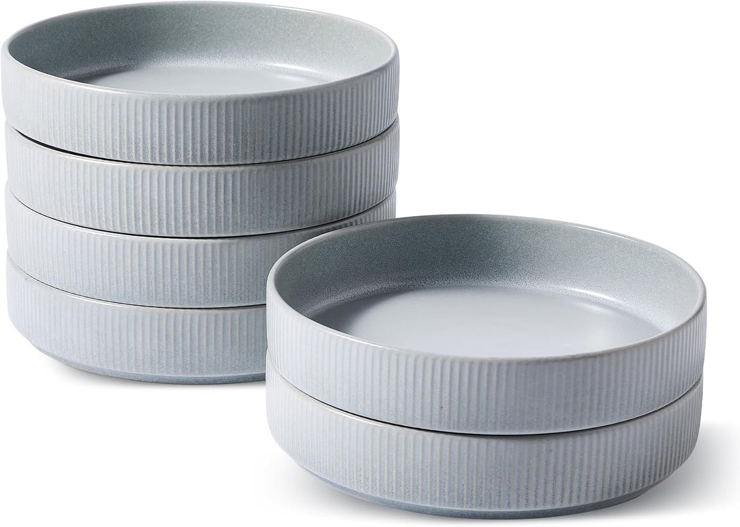 famiware Star 7.5" Pasta Bowls Set, Salad Bowl Set of 6, Double Reactive Glaze, Stackable, Perfect for Your Friend for Housewarming, Thanksgiving, Christmas, Light Gray