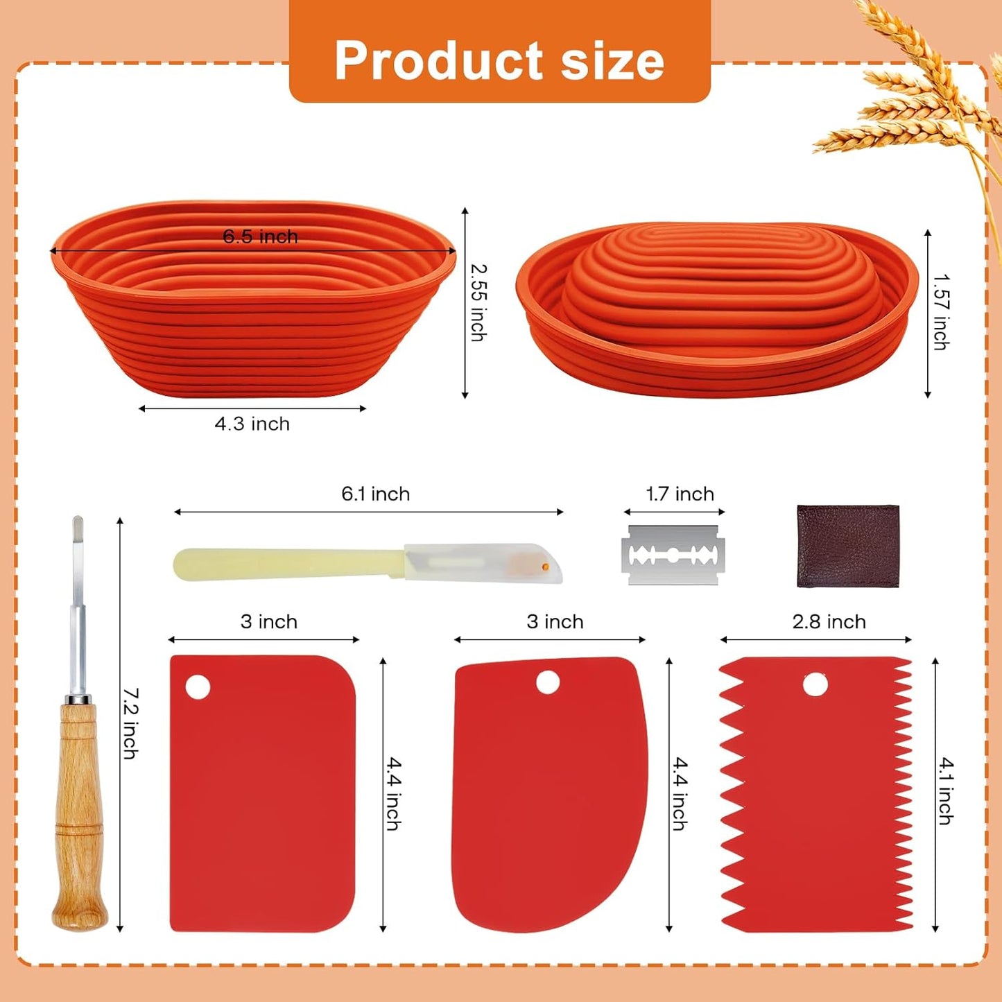 Silicone Banneton, Sourdough Bread Baskets (Set of 6, 6.5 Inch), Oval Proofing Bread Bowls with Starter Kit, Bread Making Baking Supplies